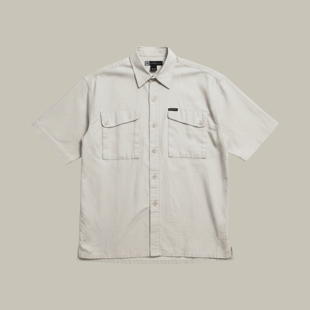 Knockout Mens XL Linen Cotton Blend Short Sleeve Button Down Shirt Beige Utility